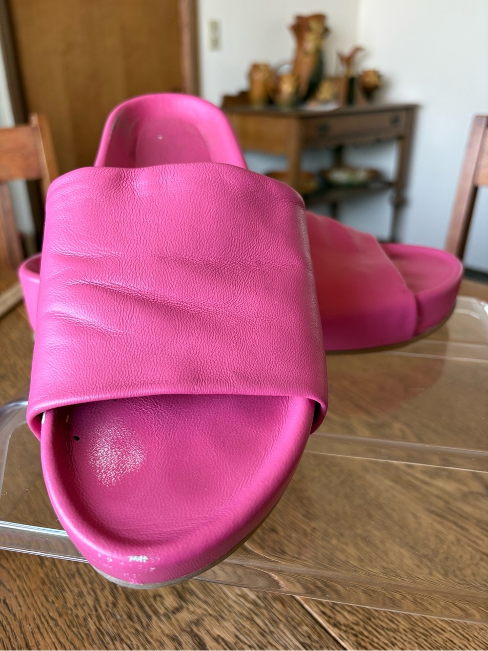 beek Hot Pink Padded Slide Sandals Soft Leather Size 8